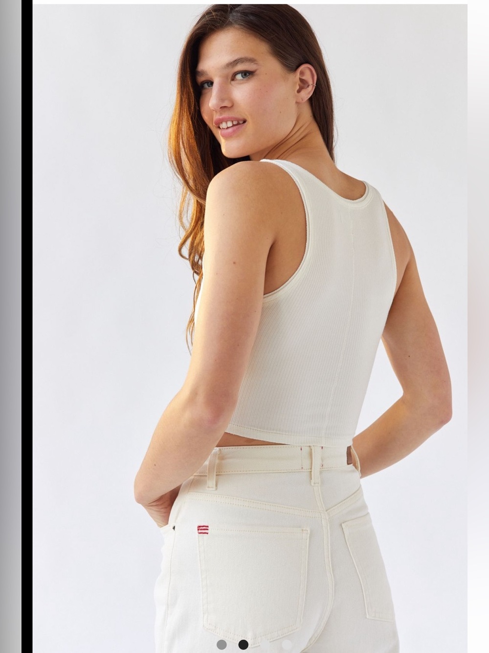 Brand new Urban Outfitters Ribbed Square-Neck Seamless Tank Top - Cream - Picture 2 of 2